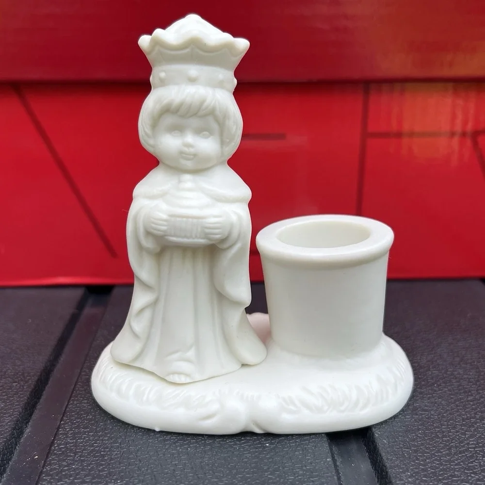 White Wise Men Kings Holy Night Ceramic Vintage Taper Candle Holder Christmas